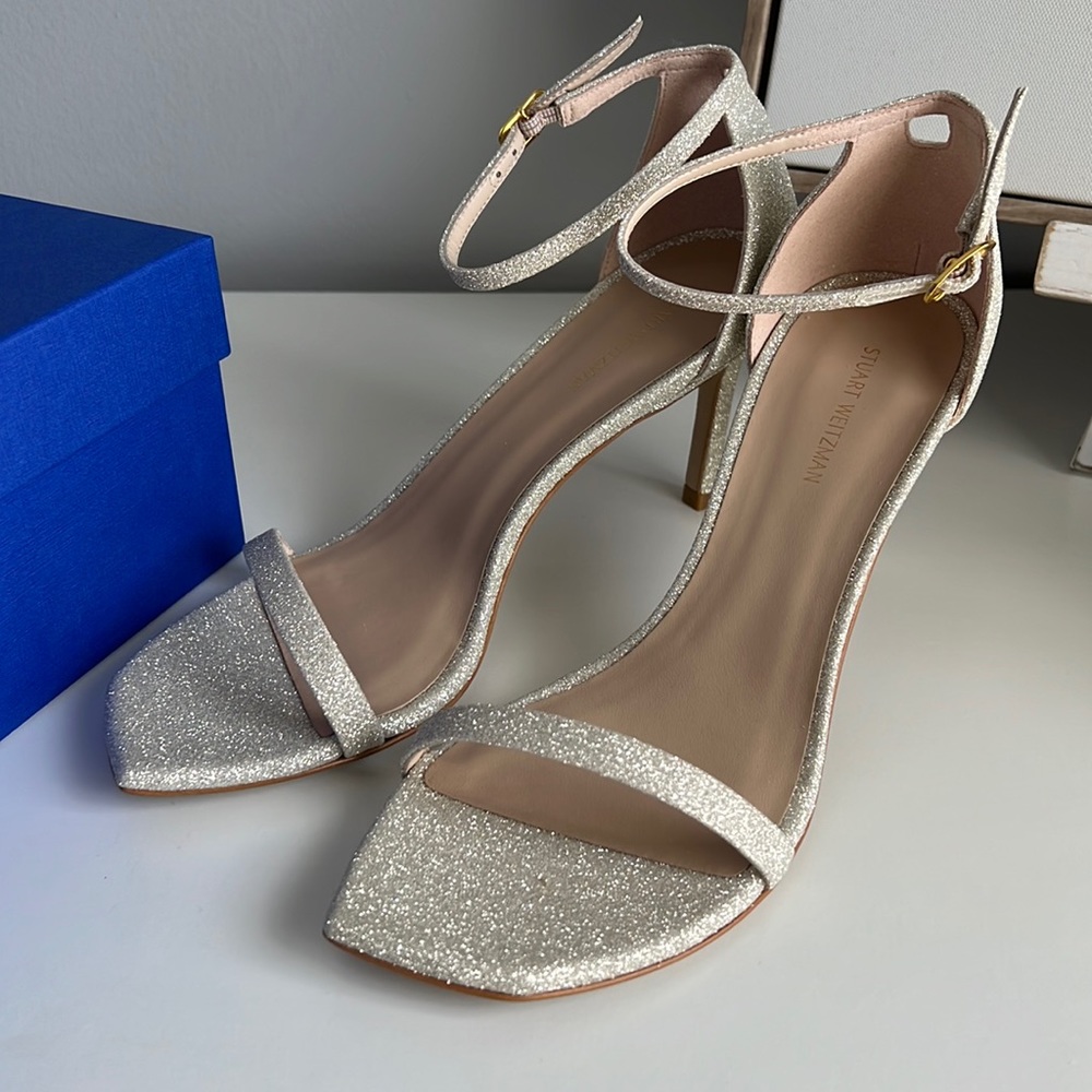 STUART WEITZMAN Amelina Glitter Ankle-Strap Sandals